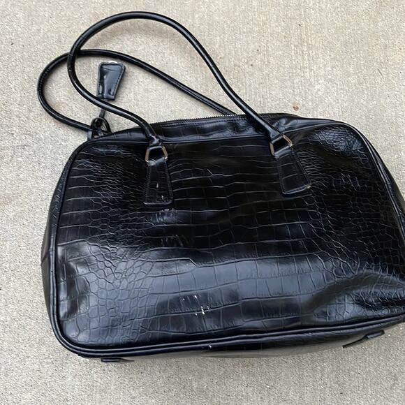 Nine West Black Faux Leather Satchel Handbag Purse 14x10x5 - Picture 14 of 15